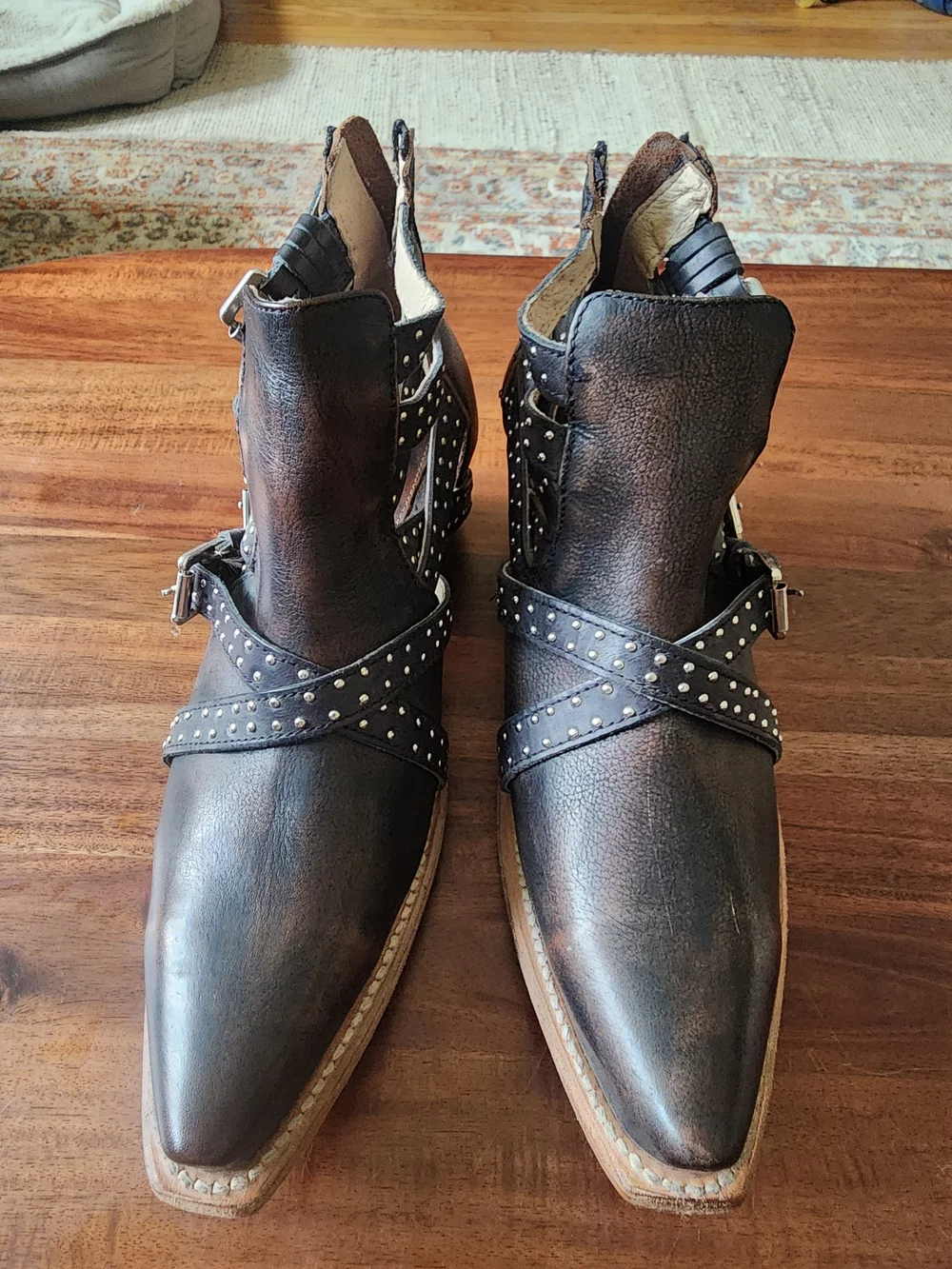freebird Wasp Distressed Brown/black Studded Leather Ankle Booties